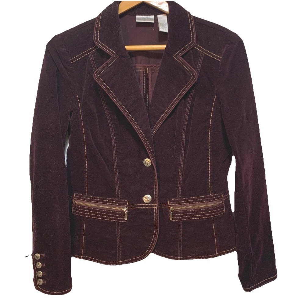 Chicos Velvet Blazer Size 0 Plum Purple Ornate Dark Academia Victorian Steampunk